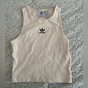 Adidas Off-White Ribbed Tank with Black Logo